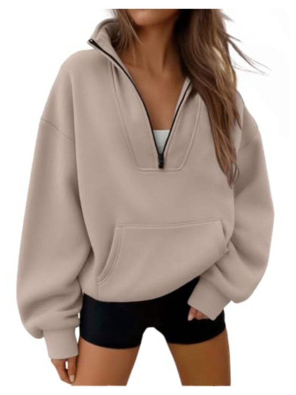 Trendy Queen Womens Quarter Half Zip Pullover Sweatshirt Hoodie Cotton Polyester